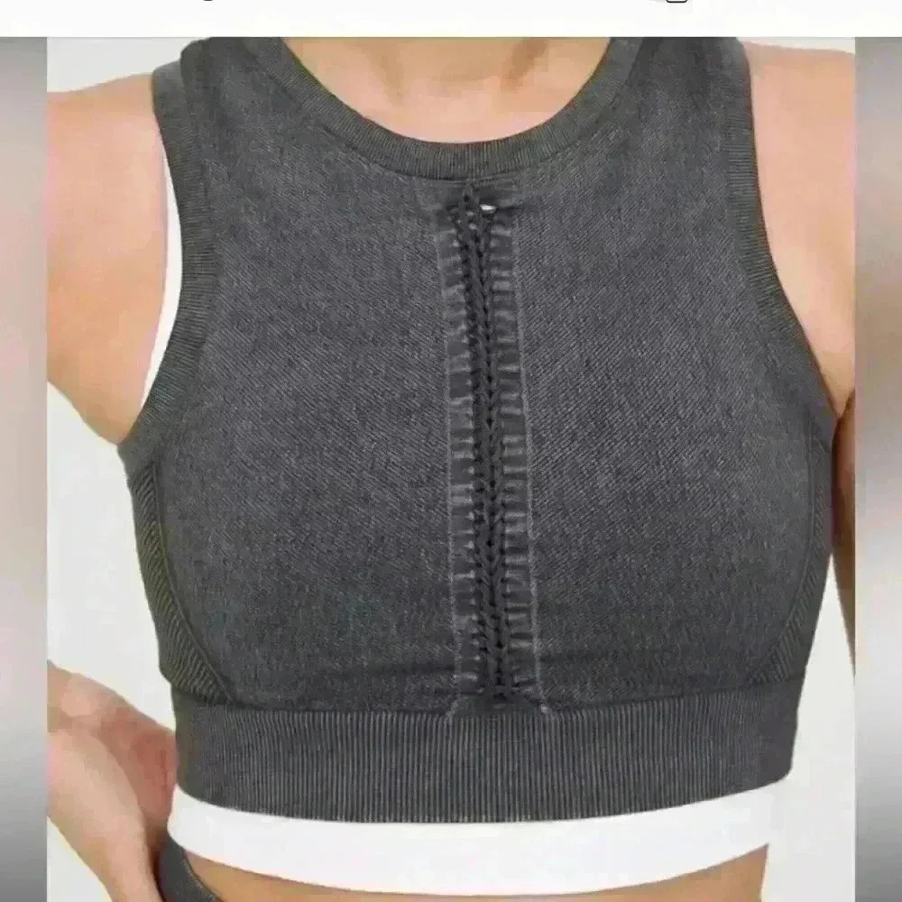 OFFLINE By Aerie Seamless Macrame Longline Sports Bra tan size s